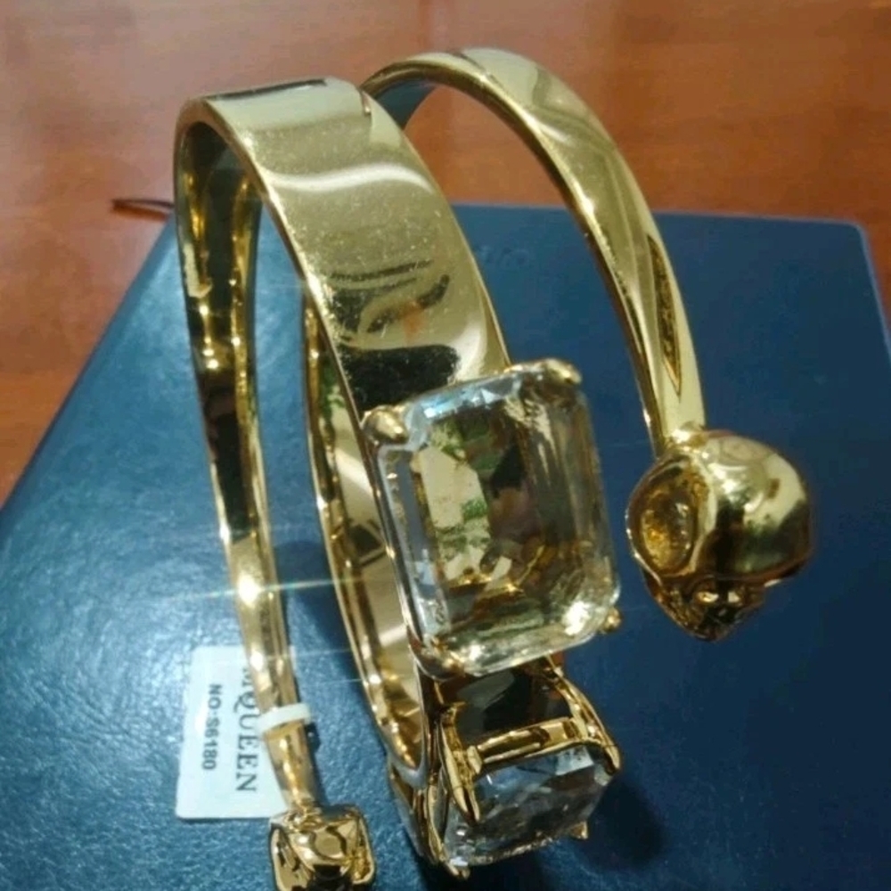 Alexander McQueen Gold Skull and Gemstone Bracelets